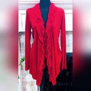 C Vibrant Red Ruffle Cardigan